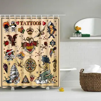 

Waterproof Thicken Polyester 3D Shower Curtain Pirate Tattoos Mildew Proof Bath Tub Curtain with 12 pcs Hooks