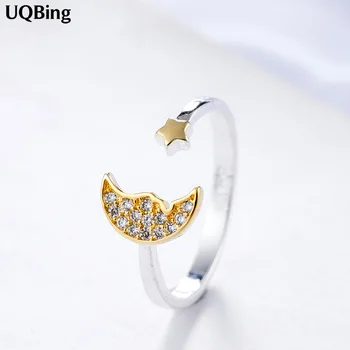 

Fres Shipping Crystal Star Moon Open Rings 925 Sterling Silver Rings Silver For Women Rings Jewelry