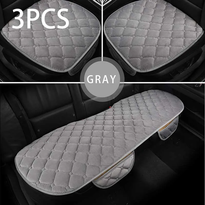 Gray 3pcs Чехол для автомобильного сиденья, зимний теплый бархат, универсальные чехлы для автомобильных сидений, подушка, переднее и заднее кресло, протектор, подушка для сиденья, коврики, аксессуары - Название цвета: Gray 3pcs