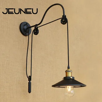 

Retro Vintage Adjustable Pulley Wall Lamps E27 LED Black Iron Glass Long Wall Lights Sconce for Bathroom Bedroom Living Room