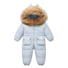 Baby Winter Jumpsuit Cartoon Dinosaur Real Raccoon Fur Baby Girls Snowsuit Toddler Boys Winter Romper Infant Clothes