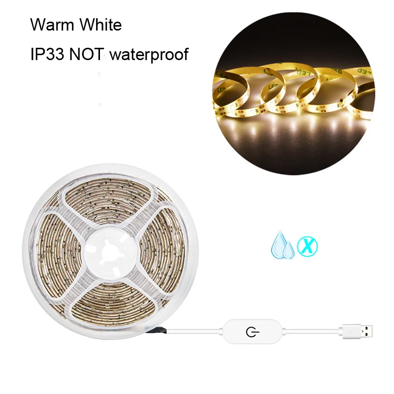 IP33 warm white Сенсорный экран Сенсор переключатель Ночной светильник с регулируемой яркостью, Кухня шкаф-кровать ТВ Подсветка 0,5 M-3 M 5V USB Светодиодные ленты настенное зеркало лампы спереди светильник Инж - Испускаемый цвет: IP33 warm white