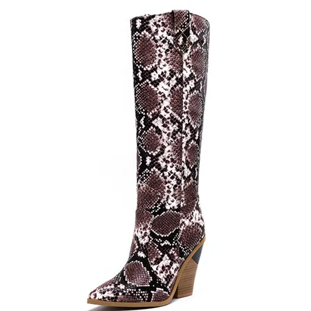 snake skin 02 Prove Perfetto Rome Style Genuine Leather Women Knee-high Boots Sexy Night-club Boots Female High Heel Leather Pointed Toe Boots - Цвет: snake skin 02