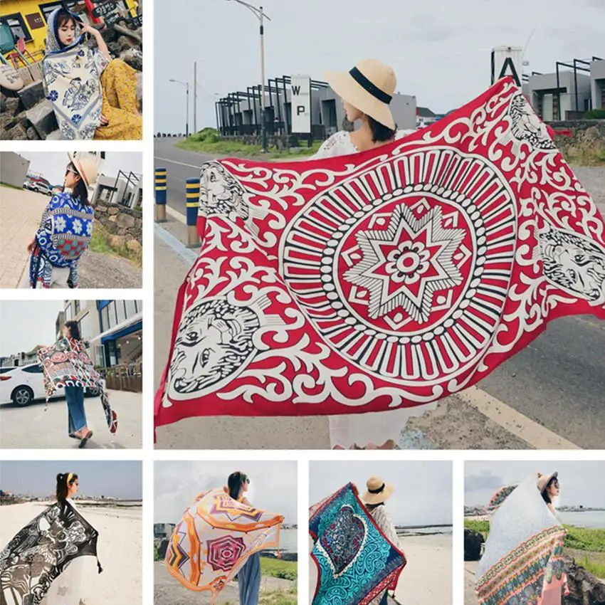 Fashions 90x180cm Twill Cotton Pareo Beach Cover-Ups Women Large Beach Dress Bikini Bathing Swimwear Cover Up Sarong Wrap Scarf 2