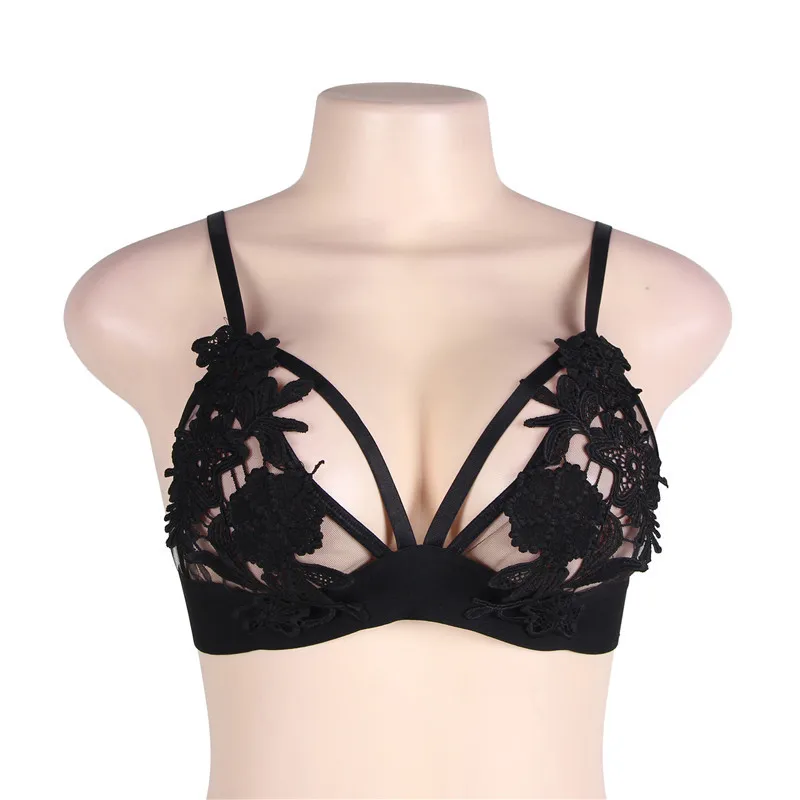 Black Bra Ohyeahlover Ультра Белый кружевной бюстгальтер 3/4 чашка D Женский сексуальный бюстгальтер без косточек плюс размер женское нижнее белье бесшовное, прозрачное бюстгальтеры RM80513 - Цвет: Black Bra