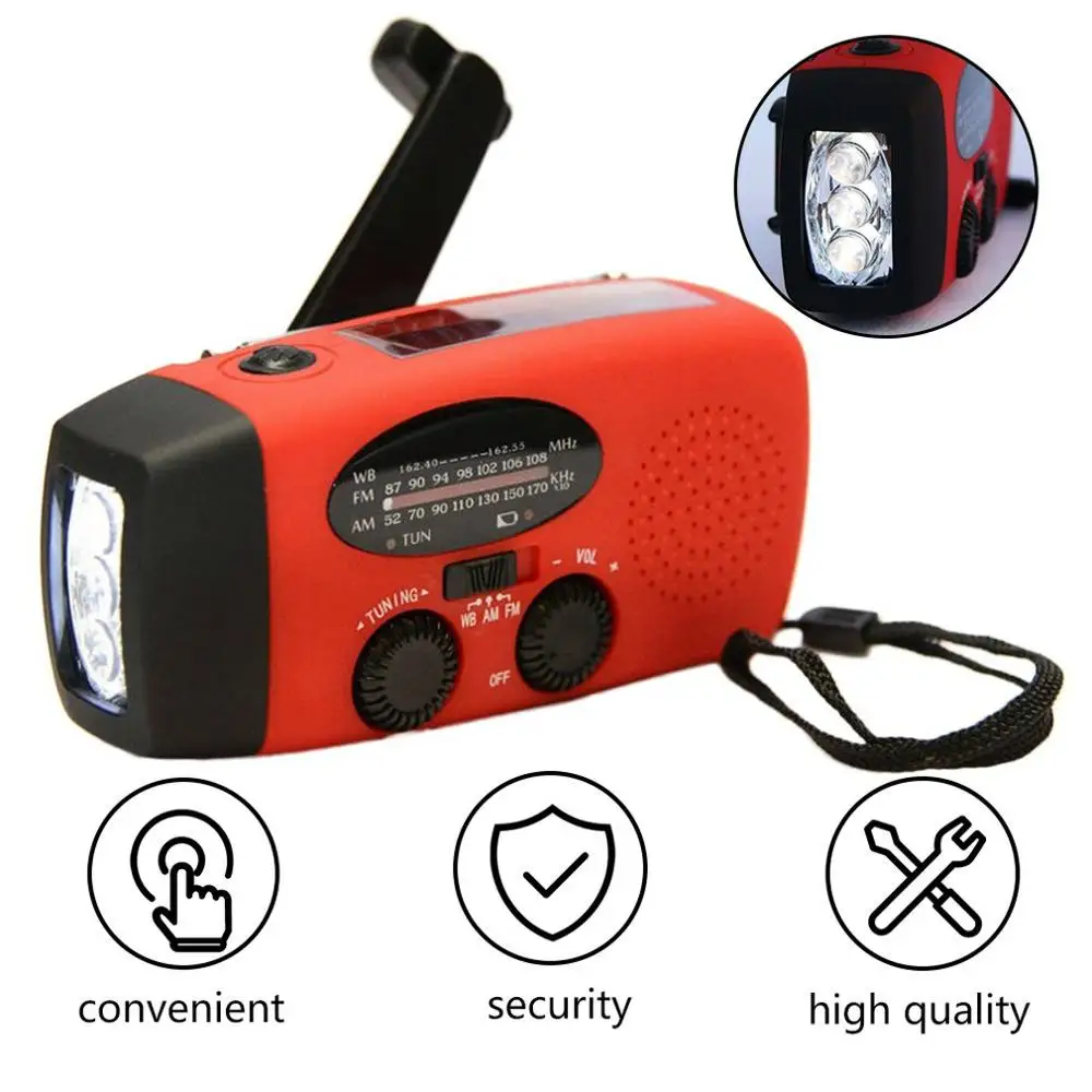 3 in 1 Emergency Charger Flashlight Hand Crank Generator Wind up Solar Dynamo Powered FM/AM Radio Charger LED Flashlight led flashlights