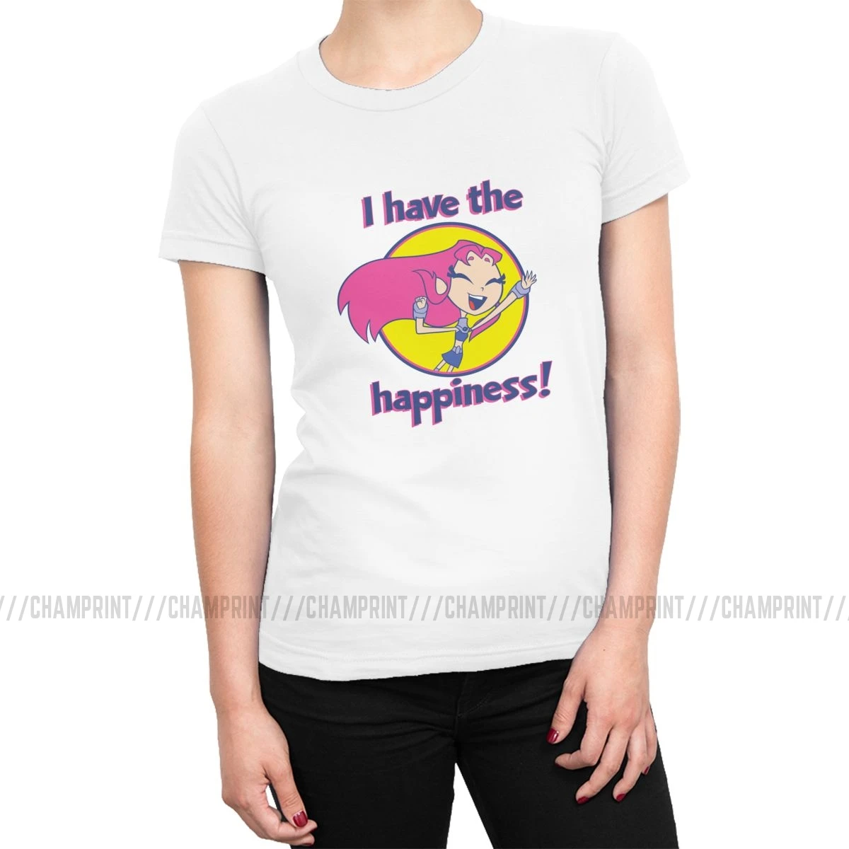 Teen Titans Go Starfire I Have The футболка с надписью Happiness женские футболки Kawaii футболки, топ, забавная Женская одежда с графикой - Цвет: Белый