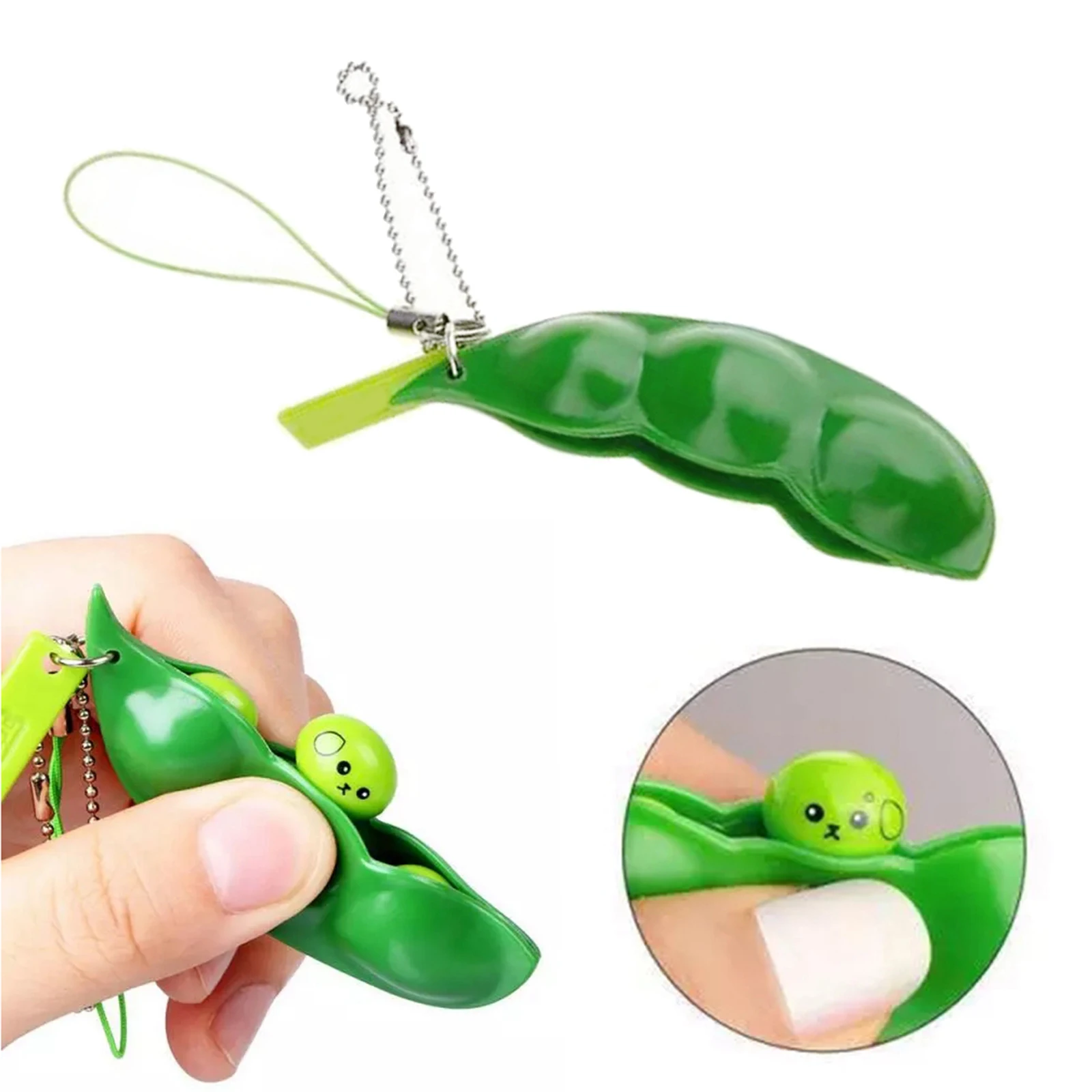 Squeeze Beans Keychain Fidget Toys Squishy Pea Pod Stress Toy Bring Fun Reduce Anxiety and Stress Keychain Keyring