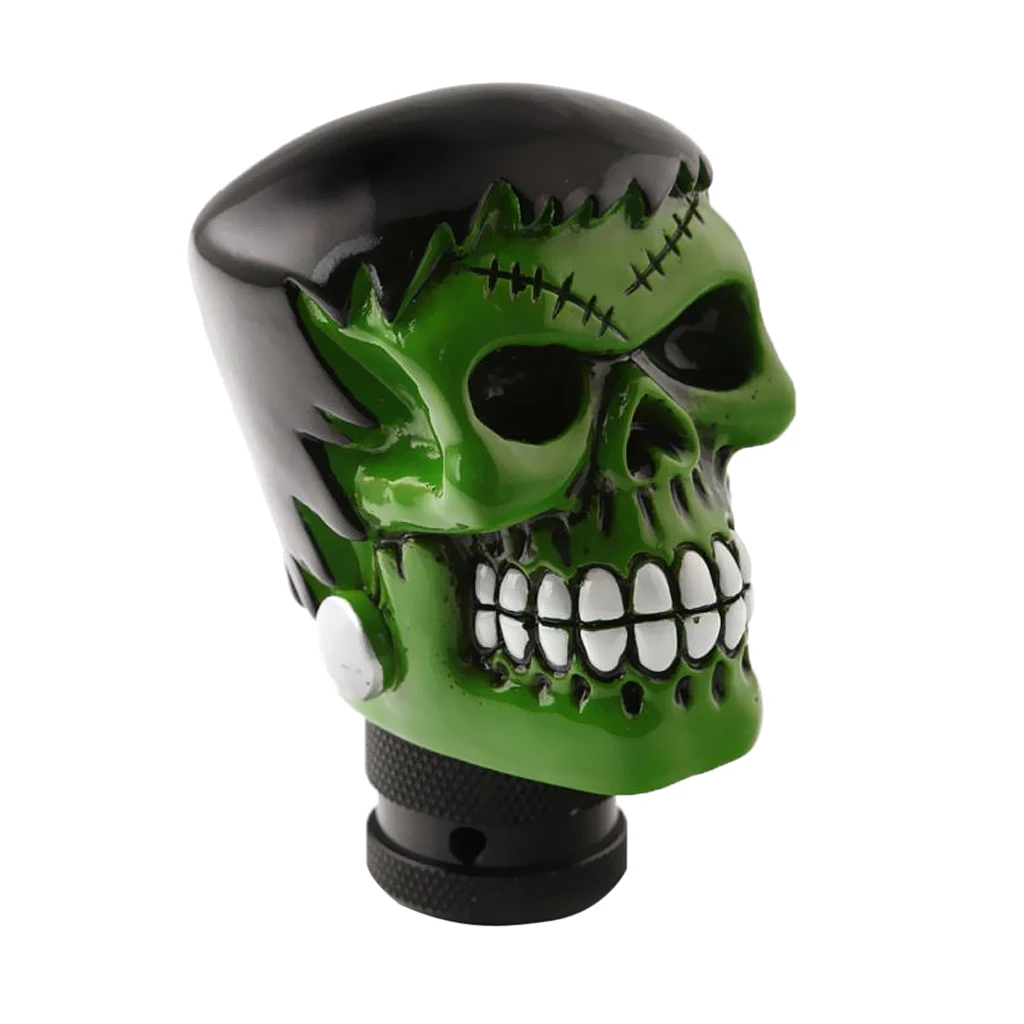 Universal Car Manual Gear Shifter Lever Stick Knob Skull Head Style Green