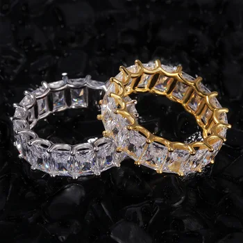 

Hip Hop Square AAA Cubic Zirconia Tennis Chain Rings Women Men 1 Row CZ Bling Iced Out Gold Ring Men Rapper Jewelry