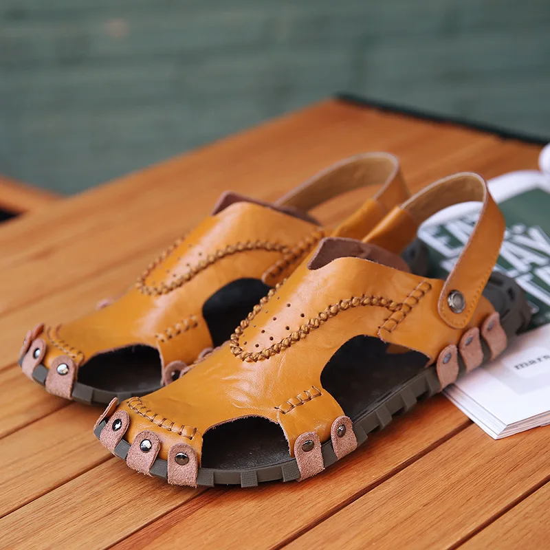 

Genuine Leather 2020 Free Shipping Male Sandals Soft Bottom Leisure Time Beach Shoes Non-slip Cool Slipper Male Sandal