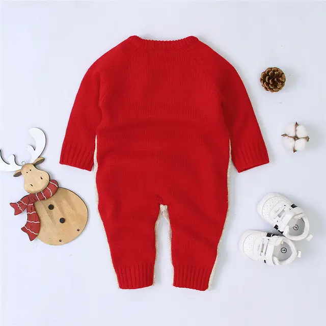 Christmas Baby Boy&Girl Deer Romper Knitted Warm Jumpsuit 4