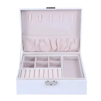 

Home Jewelry Box PU Leather 2 Layers Durable Storage Organizer Gifts Safety Lock Display Tray Travel Portable Exquisite