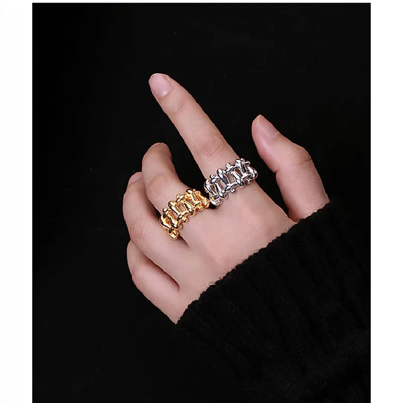 

European And American Aesthetic Design Sense 925 Sterling Silver Gold-Plated Ring Women's Irregular Concave-Convex Shaped Ring