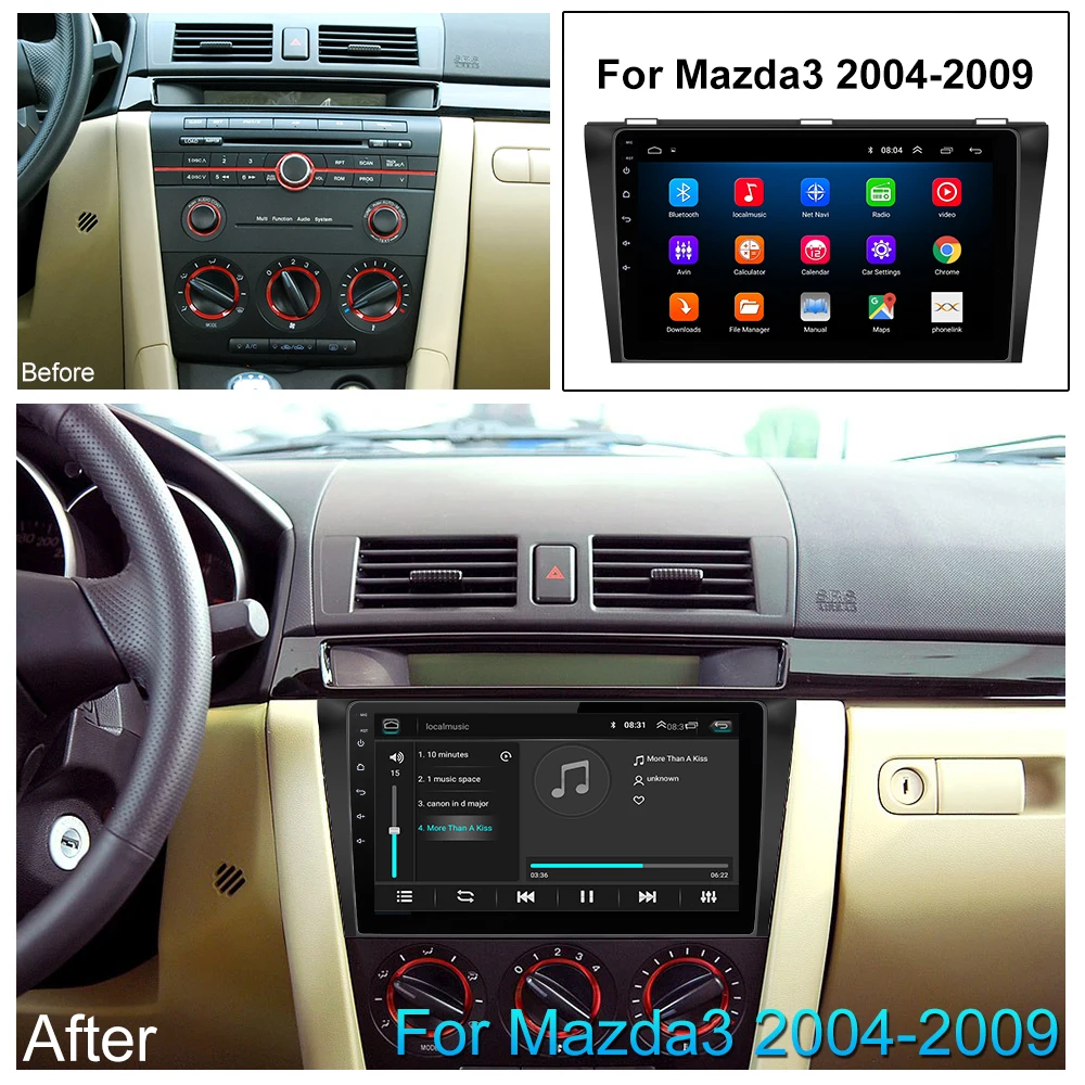 Цена Автомобильный DVD font b GPS b font android 8,1 автомобильный Радио стерео 2G 32G бесплатная карта четырехъядерный 2 din Автомобильный мультимедийный плеер для Mazda 3 ...