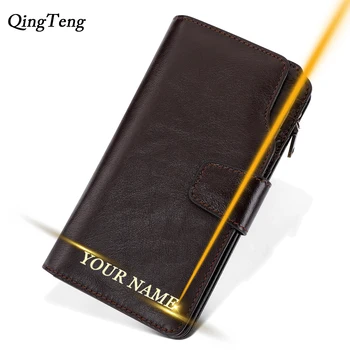 

Engraved Name Men's Wallet Cow Genuine Leather Long Clutch Male Coin Purse ID Bank Card Holder Rfid Wallets Money Bag Customized