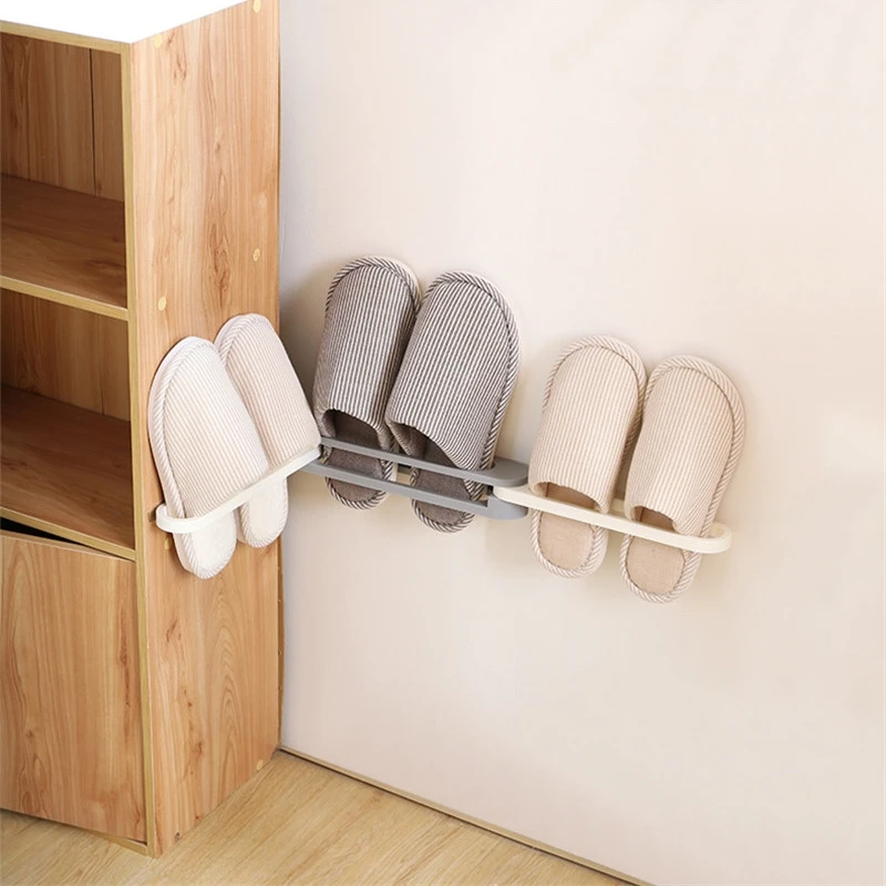 

Plastic Shoe Rack Three-layer Foldable Bathroom Wall Hanging Free Punch PP Slippers Rack Porch Bed Room Foldable Shoe Organizer