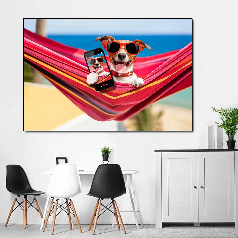

Funny Animal Poster Canvas Print Dog Vacation Selfie Posters and Prints Wall Picture Living Room Decor Home Decoration Paintings