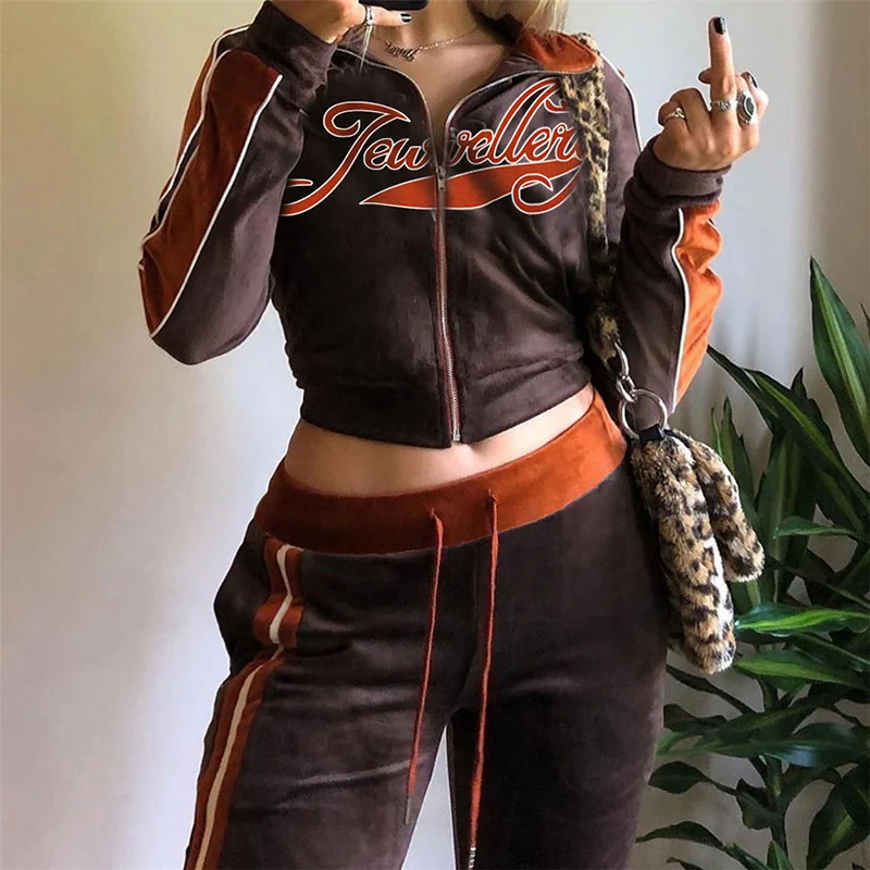 Y2k Spring Autumn Two Piece Women's Set 2022 Streetwear Casual Sports Letter Embroidery Long Sleeve Jacket Pants Women Tracksuit plus size pant suits for weddings