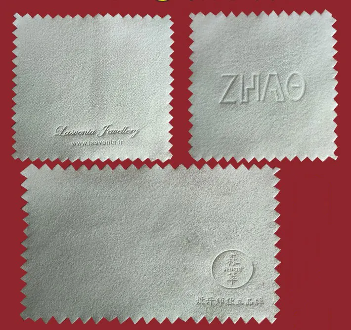 

Press Emboss LOGO 300pcs 8*8cm Silver Polish opp bags Cloth for silver Jewelry Cleaner Blue Microfiber suede fabric material