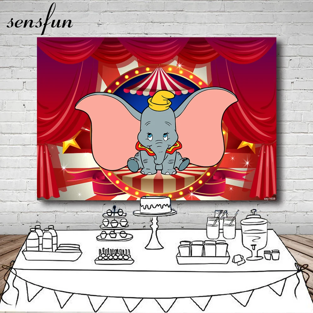 

Sensfun Red Curtain Dumbo Party Photography Backdrops For Newborn Birthday Photo Studio Background Custom Vinyl Polyester 7x5ft