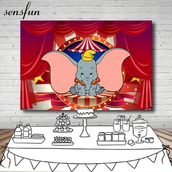 

Sensfun Red Curtain Dumbo Party Photography Backdrops For Newborn Birthday Photo Studio Background Custom Vinyl Polyester 7x5ft