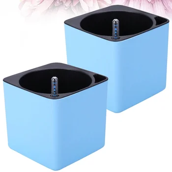 

4 Pcs in 1 Set Plastic Lazy Flower Pot Double Layer Square Tray Box Planter Self Watering Flowerpot Large Capacity Water Plantin