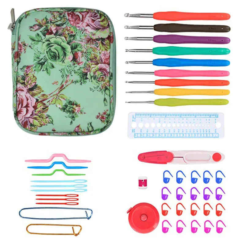 

45 Pcs Crochet Hook Set Ergonomic Soft Handle Crochet Needles Sweater Knitting Needles Hook Kit DIY Clothes Scarf with Bag
