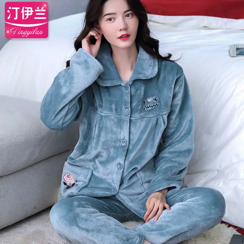 sleepwear women Теплая одежда для сна Женский комплект теплая Пижама женская зимняя фланелевая Толстая Коралловая флисовая Пижама женская пижама больших размеров Femme Homewaer Sleep - Цвет: sleepwear women