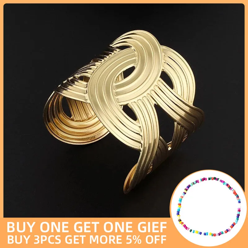 Dorado Hollow Wide Cuff Geometric Bracelet Bangles For Women New Alloy Open Big Female Bangle Fashion Jewelry Accesorios mujer | Украшения