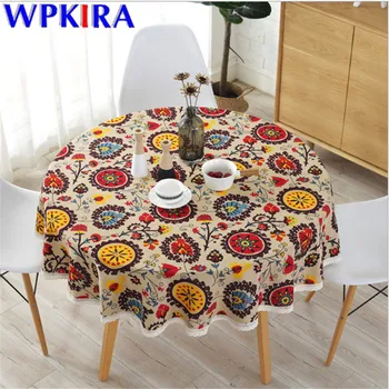 

Bohemian Style Cotton Tablecloth Waterproof Lace Round Wedding Dining Table Cover Tea Table Cloth Print Decorative ZB-AD452