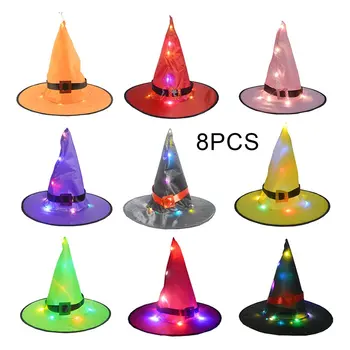 

8PCS Halloween Decoration Glowing Witch Hat Outdoor Hanging Operated For Outdoor Yard Tree Decorations For Cosplay Props