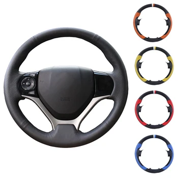 

Black Artificial Leather Car Steering Wheel Cover Hand-stitched DIY for Honda Old City Fit Jazz
