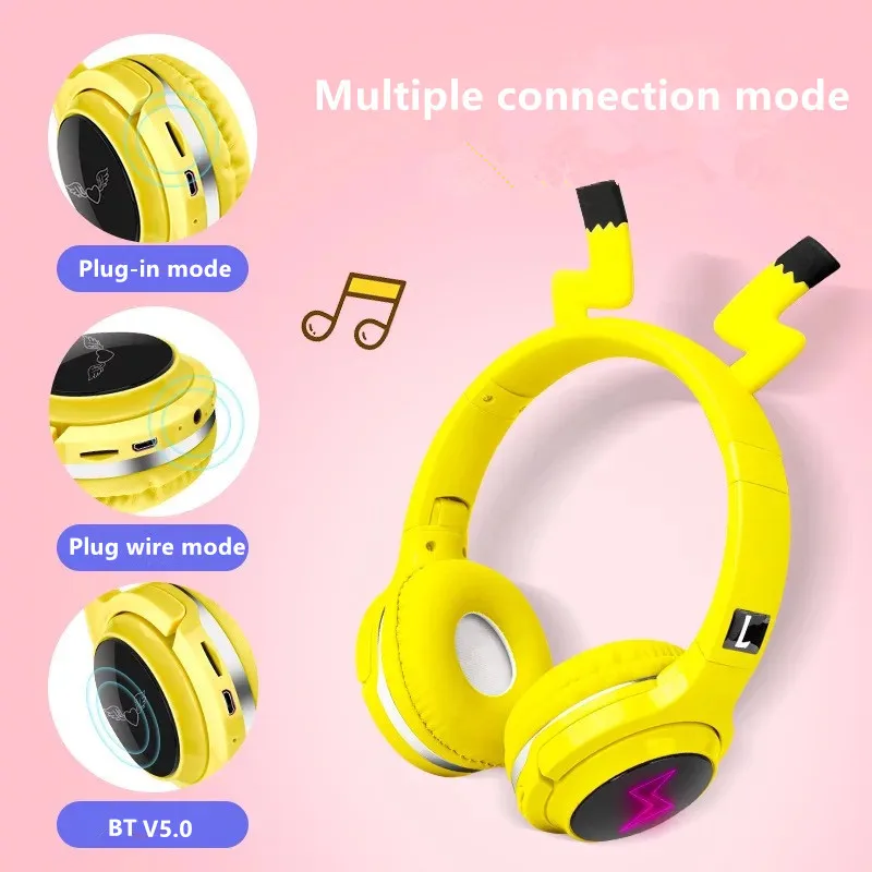 New cartoon wireless Bluetooth headset seven color luminous cute net red headphones with mic music headphones kids gifts