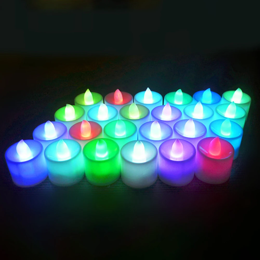 24Pcs Harmless LED Candle Lamp Light Flameless Battery Powered Candles Tea Light Multicolor Candle Lamp Home Party Decoration