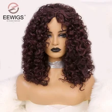 EEWIGS l-часть бордовый красный парик короткие кудрявые синтетические парики со средней частью 180% Плотность термостойкие 99J боб парики для женщин