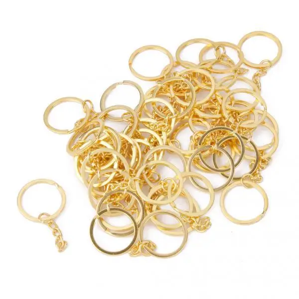 100 Pieces 1 inch /25mm Metal Split Key Ring with Chain Golden Key Ring Keychain Ring Parts Open Jump Ring and Connector