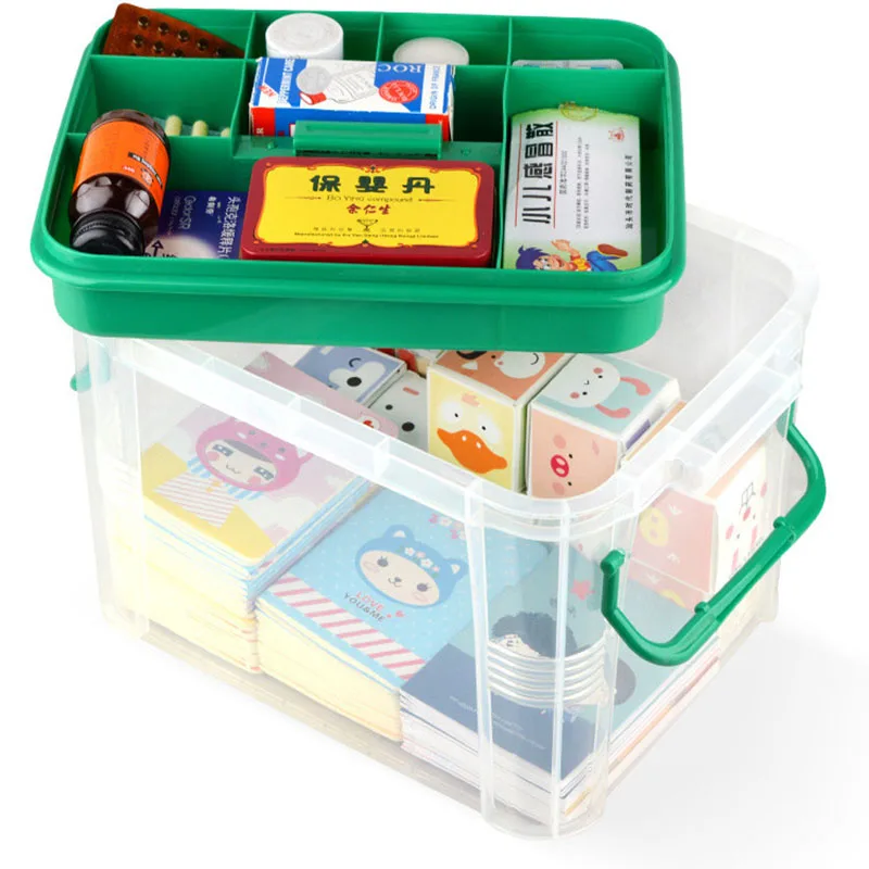 First Aid Box Multi-Layered Home Kit Healthy Medical Plastic Medicine Large Transparent Box