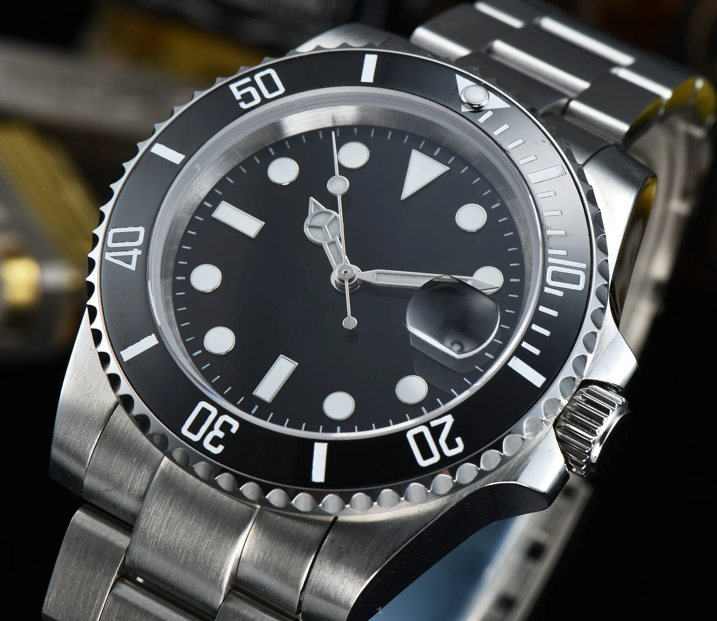 

automatic Watch Free Shipping Movement Stainless Steel Bracelet Case Black, Blue, Green Dial AAA Calendar have original logo