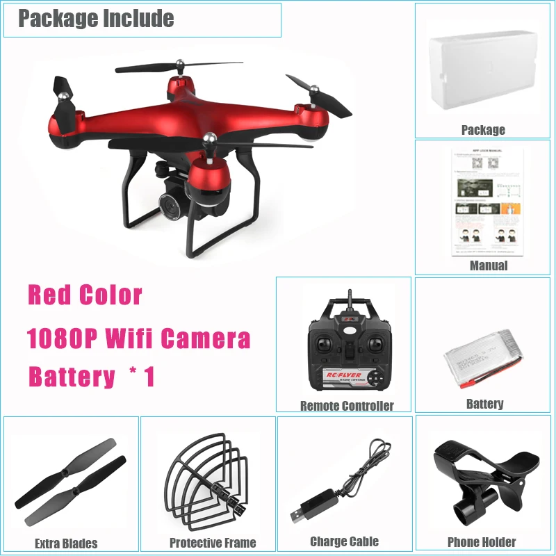 Радиоуправляемый Дрон с камерой 4K HD 1080P Wifi FPV Qaudcopter селфи Дрон с воздушным давлением фиксированный Hieght вертолет 25 минут летающие радиоуправляемые игрушки подарок - Цвет: Red 1080P Bat 1