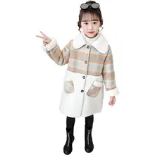 Пальто для девочек; шерстяное кашемировое От 4 до 13 лет; детская одежда; клетчатая куртка из овечьей шерсти; коллекция года; зимняя Модная элегантная флисовая куртка для крупных детей