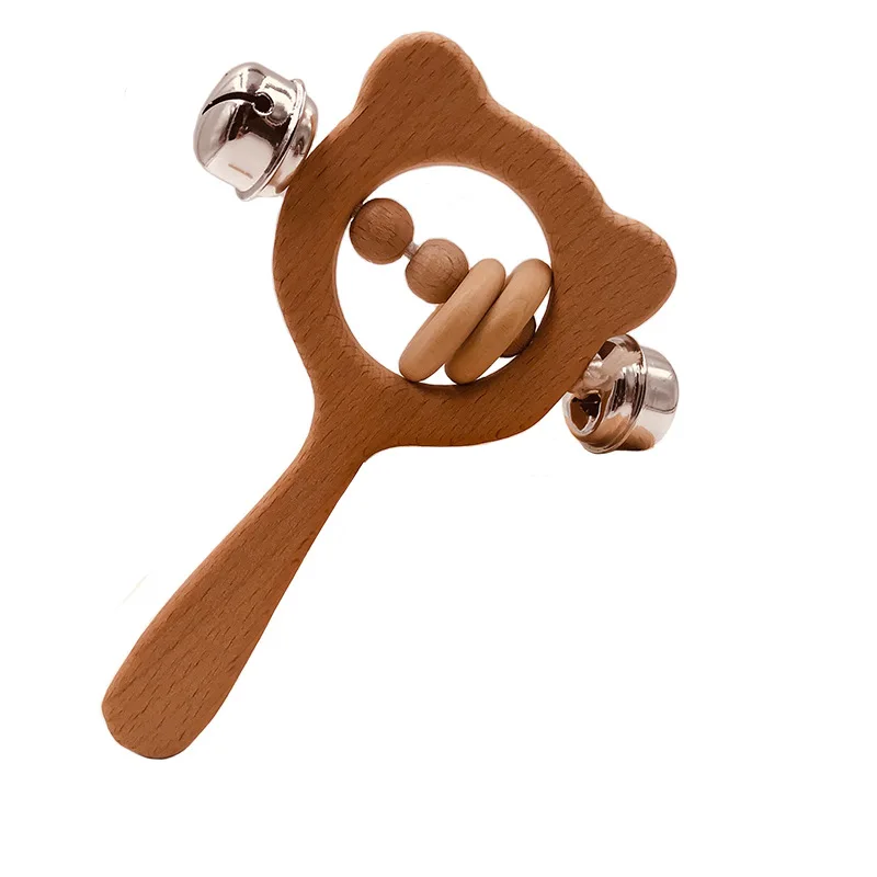 DIY деревянная погремушка бусинки из бука ручной прорезиненный деревянный кольцо детская коляска Монтессори обучающая игрушка для новорожденного подарок