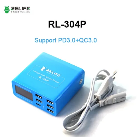 RL -304P PD3.0+QC3.0 Smart 6 USB Digital Display Lightning Charger Suitable for Charging All Mobile Phones and Tablets