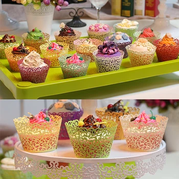 

12pcs/set Hollow Muffin Cupcake Paper Cups Wedding Birthday Baby Shower Filigree Vine Decor Wrapper Wraps Cupcake Cases