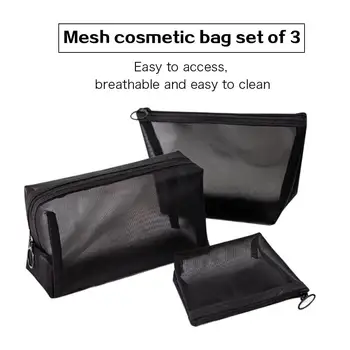

3PCS Black Mesh Makeup Bag Travel Cosmetic and Toiletries Organizer