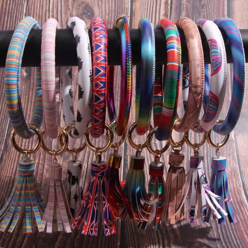 Flatfoosie Pu Leather Circle Bracelet Keychain Custom Circle Color