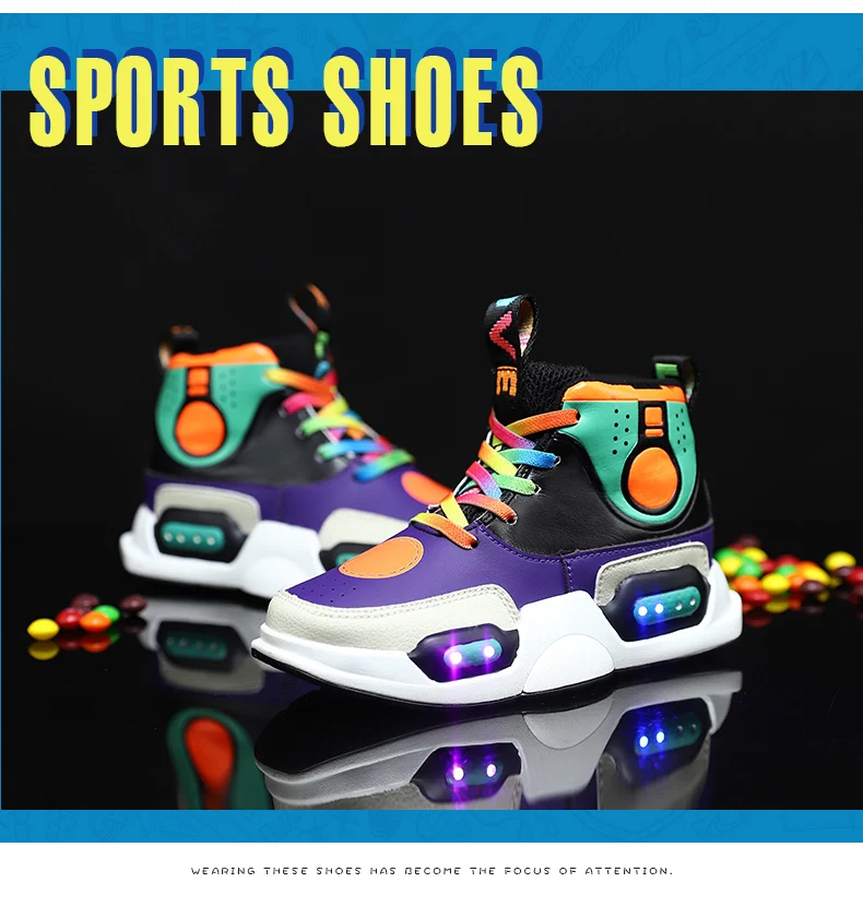 BENZELOR Shining High Top led shoes kids shoes girls children boys light up luminous sneakers glowing illuminated lighting