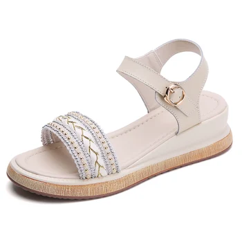 

STQ 2020 Women sandals beige flat wedge sandals Summer ladies peep toe high heels platform sandalias woman heels sandals 3012