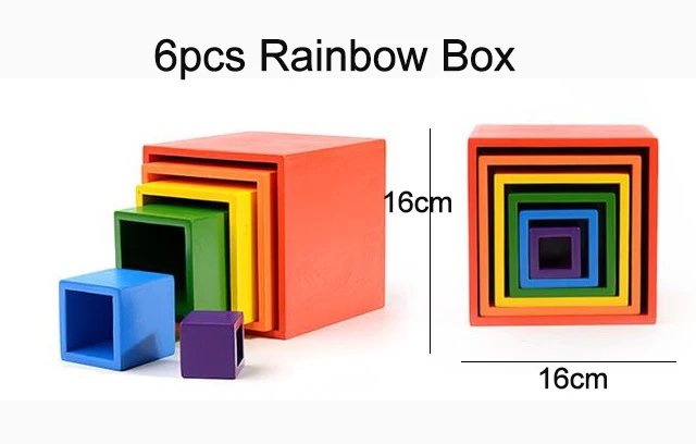 6-Box Детские игрушки большие 12 шт. Радужный штабелер деревянные игрушки для детей креативные радужные строительные блоки Монтессори Развивающие игрушки для детей - Цвет: 6-Box
