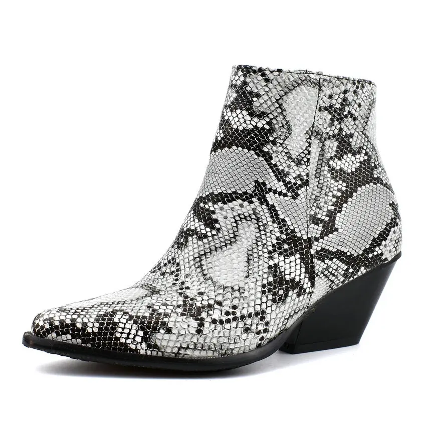 QUTAA/ г. Женская обувь на квадратном каблуке, с острым носком, на теплом меху, на молнии Модные ботильоны из искусственной кожи змеиной кожи, сезон осень-зима размер 34-43